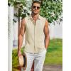 imageCOOFANDY Mens Summer Sleeveless Shirts Beach Knit Tank Top Button Up Casual Tank Shirt Vacation TopsCream