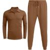 imageCOOFANDY Mens Tracksuit 2 Piece Quarter Zip Polo Athletic Sweatsuits Casual Running Jogging Sport Suit SetsLight Brown