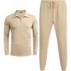imageCOOFANDY Mens Tracksuit 2 Piece Quarter Zip Polo Athletic Sweatsuits Casual Running Jogging Sport Suit SetsLight Khaki