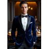 imageCOOFANDY Mens Tuxedo Jacket Slim Fit Velvet Blazer One Button Suit Jacket for Wedding Prom PartyNavy Blue
