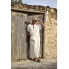 imageCOOFANDY Mens VNeck Linen Robe Short Sleeve Kaftan Thobe Long Gown Casual Shirt for Beach Summer01white