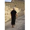 imageCOOFANDY Mens VNeck Linen Robe Short Sleeve Kaftan Thobe Long Gown Casual Shirt for Beach SummerBlack