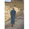imageCOOFANDY Mens VNeck Linen Robe Short Sleeve Kaftan Thobe Long Gown Casual Shirt for Beach SummerBlue