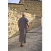 imageCOOFANDY Mens VNeck Linen Robe Short Sleeve Kaftan Thobe Long Gown Casual Shirt for Beach SummerDark Grey
