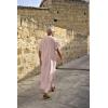 imageCOOFANDY Mens VNeck Linen Robe Short Sleeve Kaftan Thobe Long Gown Casual Shirt for Beach SummerDark Pink