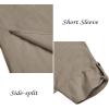 imageCOOFANDY Mens VNeck Linen Robe Short Sleeve Kaftan Thobe Long Gown Casual Shirt for Beach SummerKhaki