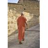 imageCOOFANDY Mens VNeck Linen Robe Short Sleeve Kaftan Thobe Long Gown Casual Shirt for Beach SummerLight Brown