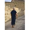 imageCOOFANDY Mens VNeck Linen Robe Short Sleeve Kaftan Thobe Long Gown Casual Shirt for Beach SummerNavy Blue