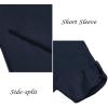 imageCOOFANDY Mens VNeck Linen Robe Short Sleeve Kaftan Thobe Long Gown Casual Shirt for Beach SummerNavy Blue