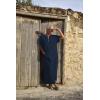 imageCOOFANDY Mens VNeck Linen Robe Short Sleeve Kaftan Thobe Long Gown Casual Shirt for Beach SummerNavy Blue