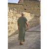 imageCOOFANDY Mens VNeck Linen Robe Short Sleeve Kaftan Thobe Long Gown Casual Shirt for Beach SummerOlive Green