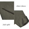 imageCOOFANDY Mens VNeck Linen Robe Short Sleeve Kaftan Thobe Long Gown Casual Shirt for Beach SummerOlive Green