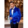 imageCOOFANDY Mens Velvet Blazer Notched Lapel One Button Velour Tuxedo Jacket for Prom Wedding Party DinnerBlue
