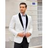 imageCOOFANDY Mens Velvet Tuxedo Floral Blazer Jacket One Button Shawl Lapel Suit Jacket for Dinner Prom Party WeddingWhite