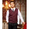 imageCOOFANDY Mens Victorian Vest Steampunk Double Breasted Suit Vest Slim Fit Brocade Paisley Floral WaistcoatWine Red