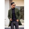 imageCOOFANDY Mens Wool Blend Coat with Detachable Plaid Scarfs Notched Collar Single Breasted Pea Coat Trench Overcoat2army Green