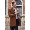 imageCOOFANDY Mens Wool Blend Coat with Detachable Plaid Scarfs Notched Collar Single Breasted Pea Coat Trench OvercoatBrown