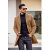 imageCOOFANDY Mens Wool Blend Coat with Detachable Plaid Scarfs Notched Collar Single Breasted Pea Coat Trench OvercoatCoffee