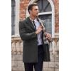 imageCOOFANDY Mens Wool Blend Coat with Detachable Plaid Scarfs Notched Collar Single Breasted Pea Coat Trench OvercoatGrey