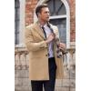 imageCOOFANDY Mens Wool Blend Coat with Detachable Plaid Scarfs Notched Collar Single Breasted Pea Coat Trench OvercoatKhaki