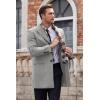 imageCOOFANDY Mens Wool Blend Coat with Detachable Plaid Scarfs Notched Collar Single Breasted Pea Coat Trench OvercoatLight Grey