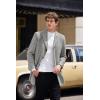 imageCOOFANDY Mens Wool Blend Coat with Detachable Plaid Scarfs Notched Collar Single Breasted Pea Coat Trench OvercoatLight Grey