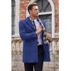 imageCOOFANDY Mens Wool Blend Coat with Detachable Plaid Scarfs Notched Collar Single Breasted Pea Coat Trench OvercoatNavy
