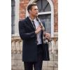 imageCOOFANDY Mens Wool Blend Coat with Detachable Plaid Scarfs Notched Collar Single Breasted Pea Coat Trench OvercoatNavy Blue