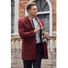 imageCOOFANDY Mens Wool Blend Coat with Detachable Plaid Scarfs Notched Collar Single Breasted Pea Coat Trench OvercoatRed Plaid