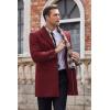 imageCOOFANDY Mens Wool Blend Coat with Detachable Plaid Scarfs Notched Collar Single Breasted Pea Coat Trench OvercoatWine Red