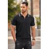 imageCOOFANDY Mens Zipper Polo Shirts Short Sleeve Ribbed Knit Polo T Shirts Fashion Casual Golf ShirtsBlack Striped
