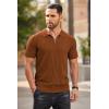 imageCOOFANDY Mens Zipper Polo Shirts Short Sleeve Ribbed Knit Polo T Shirts Fashion Casual Golf ShirtsBrown
