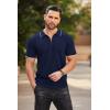 imageCOOFANDY Mens Zipper Polo Shirts Short Sleeve Ribbed Knit Polo T Shirts Fashion Casual Golf ShirtsNavy Blue Stripes
