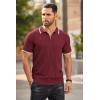 imageCOOFANDY Mens Zipper Polo Shirts Short Sleeve Ribbed Knit Polo T Shirts Fashion Casual Golf ShirtsWine Red Striped