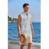 imageCOOFANDY Sleeveless Beach Shirts for Men Summer Tank Shirts Casual Henley Tank TopBlue Leaves