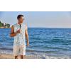 imageCOOFANDY Sleeveless Beach Shirts for Men Summer Tank Shirts Casual Henley Tank TopBlue Leaves