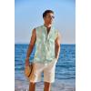 imageCOOFANDY Sleeveless Beach Shirts for Men Summer Tank Shirts Casual Henley Tank TopGreen Leaves