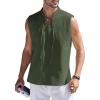 imageCOOFANDY Men Tank Top Cotton Linen Beach Sleeveless Shirt Lace Up Bohemian Hippie Renaissance Pirate Kilt Medieval TunicArmy Green
