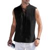 imageCOOFANDY Men Tank Top Cotton Linen Beach Sleeveless Shirt Lace Up Bohemian Hippie Renaissance Pirate Kilt Medieval TunicBlack