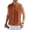imageCOOFANDY Men Tank Top Cotton Linen Beach Sleeveless Shirt Lace Up Bohemian Hippie Renaissance Pirate Kilt Medieval TunicBrick Red