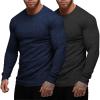 imageCOOFANDY Mens 2 Pack Muscle TShirt Stretch Long Sleeve Gym Workout Bodybuilding Training Tee Shirts Casual Hipster TopsAblackNavy Blue