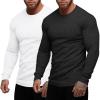 imageCOOFANDY Mens 2 Pack Muscle TShirt Stretch Long Sleeve Gym Workout Bodybuilding Training Tee Shirts Casual Hipster TopsAblackWhite