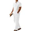imageCOOFANDY Mens 2 Pieces Set Short Sleeve Casual Henley Shirts Beach Yoga Pants Summer Beach OutfitAll White