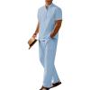 imageCOOFANDY Mens 2 Pieces Set Short Sleeve Casual Henley Shirts Beach Yoga Pants Summer Beach OutfitLight Blue