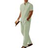 imageCOOFANDY Mens 2 Pieces Set Short Sleeve Casual Henley Shirts Beach Yoga Pants Summer Beach OutfitLight Green