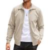 imageCOOFANDY Mens Casual Corduroy Jacket Lightweight Zip Up Vintage Jacket Collared Bomber JacketKhaki