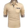 imageCOOFANDY Mens Casual Polo Shirt Long Sleeve Classic Plaid Button Tees with PocketsKhaki
