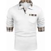 imageCOOFANDY Mens Casual Polo Shirt Long Sleeve Classic Plaid Button Tees with PocketsWhite