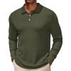 imageCOOFANDY Mens Casual Polo Shirts Long Sleeve Textured Knit Tee Shirt Wrok TshirtsArmy Green