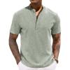 imageCOOFANDY Mens Casual Summer Beach Henley Shirt Band Collar Lightweight Hippie Tee ShirtsLight Green